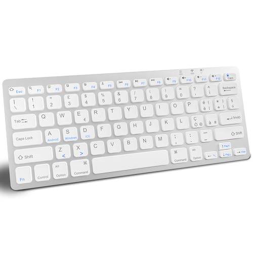 GAOJIE Kabellose Bluetooth-Tastatur, kompatibel mit iOS/Android/Windows/iPad 10th9th/8th/6th/iPad Pro/iPad Air/iPad Mini, iPhone und anderen Geräten, italienisches Layout QWERTY Tastatur (Weiß Silber) von GAOJIE