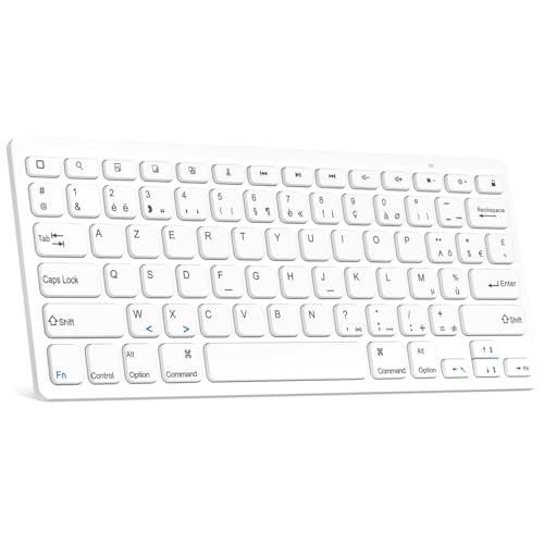 GAOJIE Kabellose Tastatur, Bluetooth-Tastatur für iOS/Android/Windows, Tastatur Tablet iPad/iPad Pro/iPad Air/iPad Mini, Samsung, iPhone, Mini-Tastatur, AZERTY-Tastatur Französisch (weiß) von GAOJIE