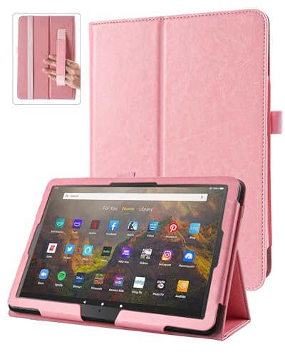 Hülle Kompatibel mit Kindle Fire HD 10 & 10 Plus Tablet (13./11. Generation, 2023/2021) 10,1", PU Leder Ständer Hülle mit Auto Schlaf/Aufwach Funktion(Rosa) von GAOJIE