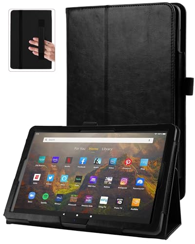 Hülle Kompatibel mit Kindle Fire HD 10 & 10 Plus Tablet (13./11. Generation, 2023/2021) 10,1", PU Leder Ständer Hülle mit Auto Schlaf/Aufwach Funktion(Schwarz) von GAOJIE