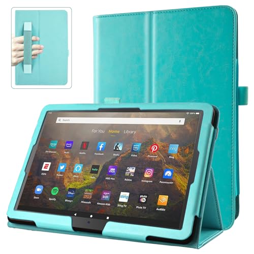 Hülle Kompatibel mit Kindle Fire HD 10 & 10 Plus Tablet (13./11. Generation, 2023/2021) 10,1", PU Leder Ständer Hülle mit Auto Schlaf/Aufwach Funktion(Seeblau) von GAOJIE