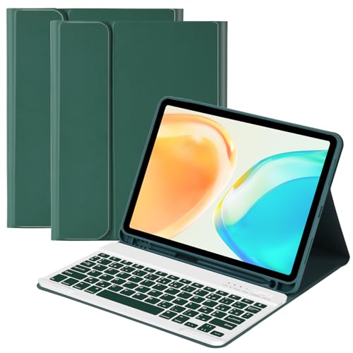 Schutzhülle mit Tastatur für iPad 10,9 Zoll Air 4 2020/Air 5 2022, kompatibel mit iPad 10.9 2023, Schutzhülle mit Stifthalter, magnetisch, abnehmbare Bluetooth-Tastatur mit QWERTZ-Layout (Dunkelgrün) von GAOJIE