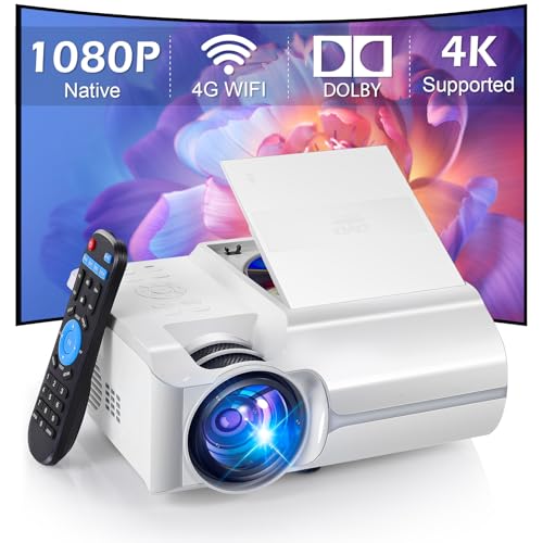 Mini-Projektor mit WiFi und Bluetooth, Native 1080P Projektor Eingebauter DVD-Player für Zuhause, Unterstützung Bluetooth/HDMI/USB/AV/Smart Phone/Tablet/Laptop von GAONAWAY
