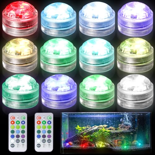 GAOUTO 12 Stück Mini Unterwasser Licht: RGB Multi Mehrfarbige LED Teichbeleuchtung mit Fernbedienung, Wasserdichte RGB Led Teelichter, Farbwechsel Dekolichter für Aquarium, Vase, Badewanne, Pool, Spa GAOUTO 12 Stück Mini Unterwasser Licht: RGB Multi Mehrfarbige LED Teichbeleuchtung mit Fernbedienung, Wasserdichte RGB Led Teelichter, Farbwechsel Dekolichter für Aquarium, Vase, Badewanne, Pool, Spa von GAOUTO