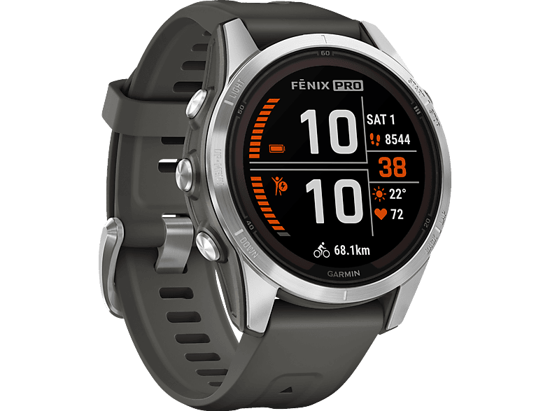 GARMIN FENIX 7 S PRO SOLAR Smartwatch Silikon, 108-182 mm, Graphit/Edelstahl von GARMIN