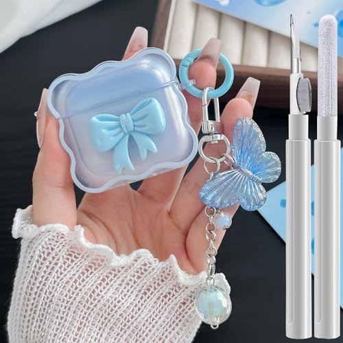 Kompatibel mit AirPods 4, transparente Hülle, Himmelblau, 3D-Schleifenmuster, iPods 4 Hüllen mit niedlichem Schmetterlings-Schlüsselanhänger, weiche TPU-Schutzhülle, stoßfeste Hülle und Reinigungsset Kompatibel mit AirPods 4, transparente Hülle, Himmelblau, 3D-Schleifenmuster, iPods 4 Hüllen mit niedlichem Schmetterlings-Schlüsselanhänger, weiche TPU-Schutzhülle, stoßfeste Hülle und Reinigungsset von GARTOO