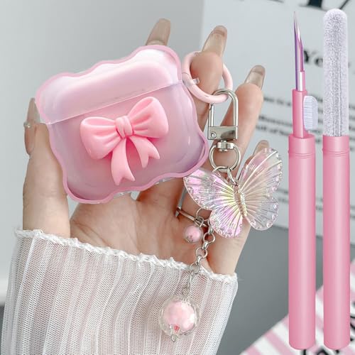 Kompatibel mit AirPods 4, transparente Hülle, Rosa, 3D-Schleifenmuster, entworfen für iPods 4, mit niedlichem Schmetterlings-Schlüsselanhänger, weiche TPU-Schutzhülle, stoßfeste Hülle und Kompatibel mit AirPods 4, transparente Hülle, Rosa, 3D-Schleifenmuster, entworfen für iPods 4, mit niedlichem Schmetterlings-Schlüsselanhänger, weiche TPU-Schutzhülle, stoßfeste Hülle und von GARTOO