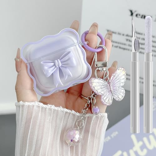 Kompatibel mit AirPods 4 transparente Hülle, violett, 3D-Schleifenmuster, iPods 4 Hüllen mit niedlichem Schmetterlings-Schlüsselanhänger, weiche TPU-Schutzhülle, stoßfeste Schutzhülle und Kompatibel mit AirPods 4 transparente Hülle, violett, 3D-Schleifenmuster, iPods 4 Hüllen mit niedlichem Schmetterlings-Schlüsselanhänger, weiche TPU-Schutzhülle, stoßfeste Schutzhülle und von GARTOO