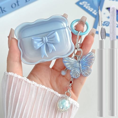 Kompatibel mit AirPods Pro 2/1, transparente Hülle, Himmelblau, 3D-Schleife, entworfen für iPods Pro 2 Hüllen mit süßem Schmetterlings-Schlüsselanhänger, weiche TPU-Schutzhülle und Reinigungsset für Kompatibel mit AirPods Pro 2/1, transparente Hülle, Himmelblau, 3D-Schleife, entworfen für iPods Pro 2 Hüllen mit süßem Schmetterlings-Schlüsselanhänger, weiche TPU-Schutzhülle und Reinigungsset für von GARTOO