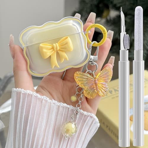 Kompatibel mit AirPods Pro 2/1, transparente Hülle, gelb, 3D-Schleife, entworfen, iPods Pro 2 Hüllen mit süßem Schmetterlings-Schlüsselanhänger, weiche TPU-Schutzhülle und Reinigungsset für Airpod Pro Kompatibel mit AirPods Pro 2/1, transparente Hülle, gelb, 3D-Schleife, entworfen, iPods Pro 2 Hüllen mit süßem Schmetterlings-Schlüsselanhänger, weiche TPU-Schutzhülle und Reinigungsset für Airpod Pro von GARTOO
