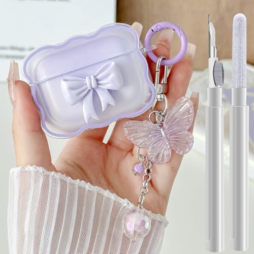 Kompatibel mit AirPods Pro 2/1, transparente Hülle, lila, 3D-Schleifen-Muster, entworfen für iPods Pro 2 Hüllen mit süßem Schmetterlings-Schlüsselanhänger, weiche TPU-Schutzhülle und Reinigungsset für Kompatibel mit AirPods Pro 2/1, transparente Hülle, lila, 3D-Schleifen-Muster, entworfen für iPods Pro 2 Hüllen mit süßem Schmetterlings-Schlüsselanhänger, weiche TPU-Schutzhülle und Reinigungsset für von GARTOO