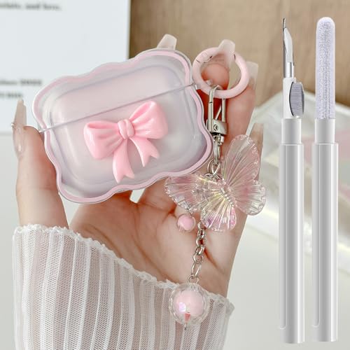 Kompatibel mit AirPods Pro 2/1, transparente Hülle, niedliches Rosa, 3D-Schleifen-Muster, entworfen für iPods Pro 2, mit Schmetterlings-Schlüsselanhänger, weiche TPU-Schutzhülle und Reinigungsset für Kompatibel mit AirPods Pro 2/1, transparente Hülle, niedliches Rosa, 3D-Schleifen-Muster, entworfen für iPods Pro 2, mit Schmetterlings-Schlüsselanhänger, weiche TPU-Schutzhülle und Reinigungsset für von GARTOO