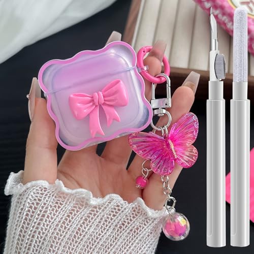 Schutzhülle für AirPods 4, transparent, 3D-Schleifenmuster, mit niedlichem Schmetterlings-Schlüsselanhänger, weiche TPU-Schutzhülle, stoßfeste Hülle und Reinigungsset für Airpod 4, für Mädchen und Schutzhülle für AirPods 4, transparent, 3D-Schleifenmuster, mit niedlichem Schmetterlings-Schlüsselanhänger, weiche TPU-Schutzhülle, stoßfeste Hülle und Reinigungsset für Airpod 4, für Mädchen und von GARTOO