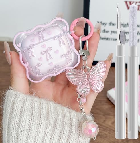 Schutzhülle für iPod 4, transparent, mit Schleifen-Motiv, mit niedlichem Schmetterlings-Schlüsselanhänger, weiche TPU-Schutzhülle, stoßfeste Hülle und Reinigungsset für Airpod 4, für Mädchen und Schutzhülle für iPod 4, transparent, mit Schleifen-Motiv, mit niedlichem Schmetterlings-Schlüsselanhänger, weiche TPU-Schutzhülle, stoßfeste Hülle und Reinigungsset für Airpod 4, für Mädchen und von GARTOO