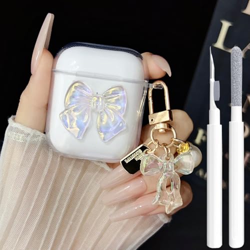 Süße AirPods 2/1 Generation Hülle, transparent, mädchenhaftes 3D-Schleifen-Design, weiche TPU-Schutzhülle für Apple iPod 2. / 1. Generation, mit Reinigungsset und Schlüsselanhänger, für Mädchen und Süße AirPods 2/1 Generation Hülle, transparent, mädchenhaftes 3D-Schleifen-Design, weiche TPU-Schutzhülle für Apple iPod 2. / 1. Generation, mit Reinigungsset und Schlüsselanhänger, für Mädchen und von GARTOO