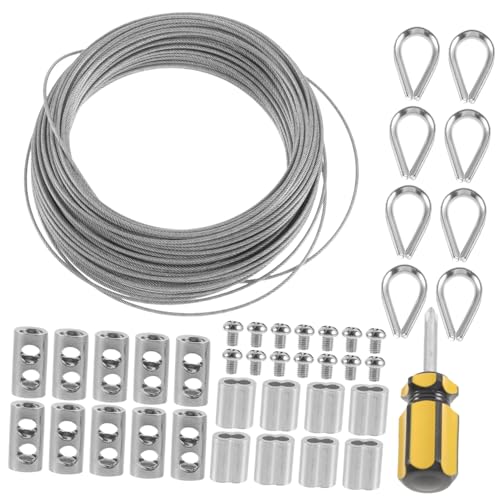 GARVALON 1 Satz Mit Edelstahl Beschichtetes Drahtseil, Lichterketten Aufhängungsset, Gartendraht Aufhängungsdraht, Zaunrollenset (30 Meter Set), Edelstahldraht Kauschenkabel Geländerset von GARVALON