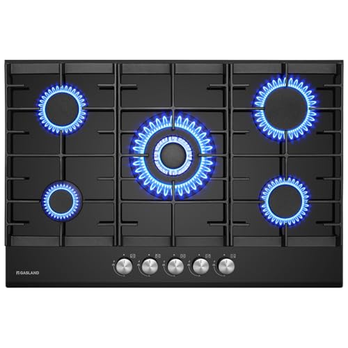 GASLAND Chef GH2805BG1FC Glas Gaskochfeld 5 Flammig, Gas Kochfeld mit Wok Brenner, Gas Einbau Gaskochfeld, 76cm Schwarz Glasherd, Gas Kocher 10400 Watt, LPG/Erdgas von GASLAND