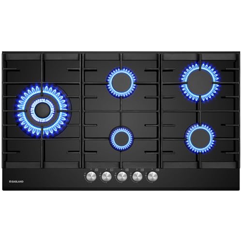 GASLAND GH2905BG1FC Glas Gaskochfeld 5 Flammig, Gas Kochfeld mit Wok Brenner, Einbau Gaskochfelder, 87cm Schwarz Glasherd, Gas Kocher mit 2 Stützen, Butan-Gasherd 10400 Watt, LPG/Erdgas GASLAND GH2905BG1FC Glas Gaskochfeld 5 Flammig, Gas Kochfeld mit Wok Brenner, Einbau Gaskochfelder, 87cm Schwarz Glasherd, Gas Kocher mit 2 Stützen, Butan-Gasherd 10400 Watt, LPG/Erdgas von GASLAND