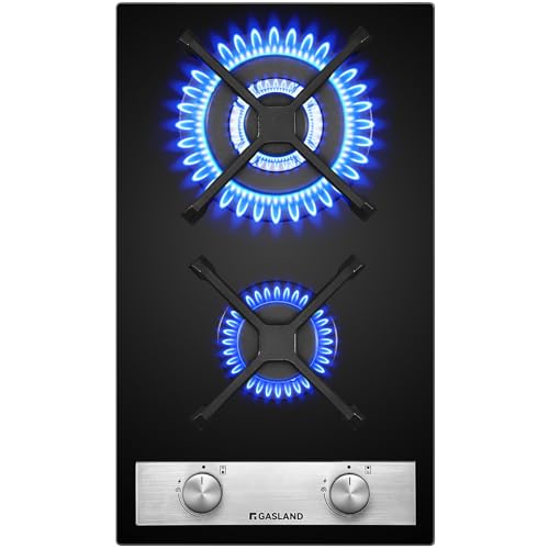 GASLAND GH30BF Glas Gaskochfeld Einbau Glas Kochfeld 2 Flammig, 30 cm Gas Einbau Autark Gaskochfeld, 5200 W Butan-Gasherd, Butan Gas Kochfeld mit Wok Brenner, LPG/Erdgas von GASLAND