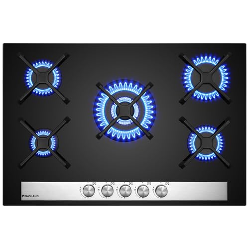 GASLAND GH6805BG1FC Glas Gaskochfeld 5 Flammig, Gas Kochfeld mit Wok Brenner, Einbau Gaskochfelder, 76cm Schwarz Glasherd, Butan Gas Kocher 10400 Watt, LPG/Erdgas GASLAND GH6805BG1FC Glas Gaskochfeld 5 Flammig, Gas Kochfeld mit Wok Brenner, Einbau Gaskochfelder, 76cm Schwarz Glasherd, Butan Gas Kocher 10400 Watt, LPG/Erdgas von GASLAND