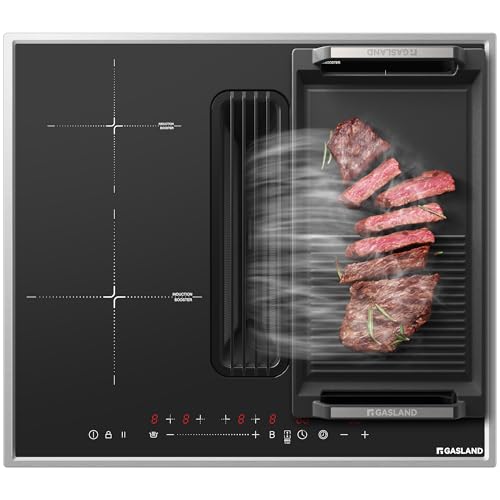 GASLAND IH604BFRB 60 cm Autarkes Induktionskochfeld mit Integriertem Dunstabzug, 4 Zonen Einbau Induktionskochfelder mit Edelstahlrahmen, PowerBoost schnelleres Kochen, 7400W (Ohne Grillplatte) von GASLAND