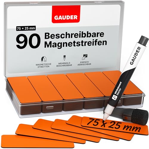 GAUDER Magnetetiketten beschreibbar (75 x 25 mm) | 90 Stück Magnetschilder zum Beschriften | Magnetkarten ideal für Kanban Board, Whiteboard & Tafel von GAUDER