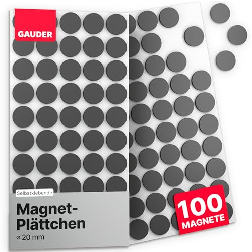 GAUDER Magnetpunkte selbstklebend (100 Stück) – Ø 20 mm runde Klebemagnete mit starker Haftkraft | Magnetsticker für Schule & Büro | Flache, selbstklebende Magnete von GAUDER