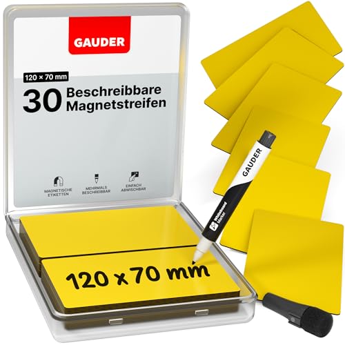 GAUDER Magnetstreifen beschreibbar | Magnetschilder zum Beschriften | Magnetkarten für Kanban Board, Whiteboard & Tafel (120 x 70 x 0,8 mm) von GAUDER