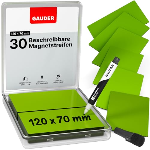 GAUDER Magnetstreifen beschreibbar | Magnetschilder zum Beschriften | Magnetkarten für Kanban Board, Whiteboard & Tafel (120 x 70 x 0,8 mm) von GAUDER