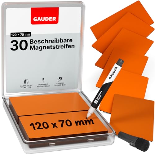 GAUDER Magnetstreifen beschreibbar | Magnetschilder zum Beschriften | Magnetkarten für Kanban Board, Whiteboard & Tafel (120 x 70 x 0,8 mm) von GAUDER