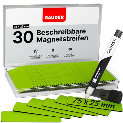 GAUDER Magnetstreifen beschreibbar | Magnetschilder zum Beschriften | Magnetkarten für Kanban Board, Whiteboard & Tafel (75 x 25 mm) von GAUDER