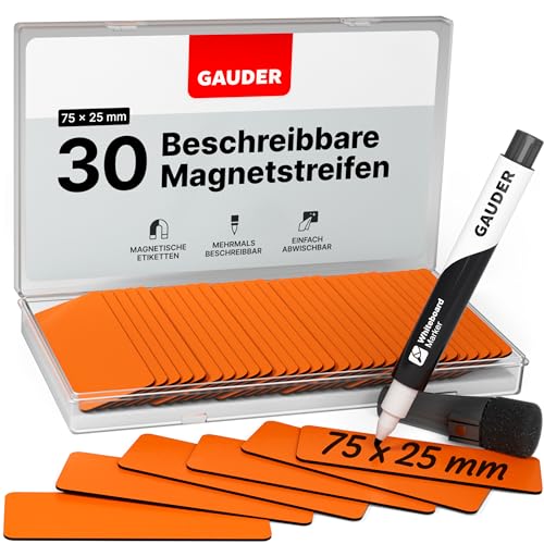 GAUDER Magnetstreifen beschreibbar | Magnetschilder zum Beschriften | Magnetkarten für Kanban Board, Whiteboard & Tafel (75 x 25 mm) von GAUDER