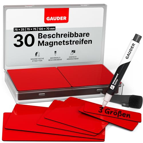 GAUDER Magnetstreifen beschreibbar | Magnetschilder zum Beschriften | Magnetkarten für Kanban Board, Whiteboard & Tafel von GAUDER