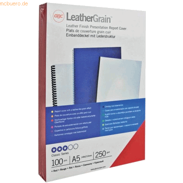 GBC Deckblatt LeatherGrain A4 Karton VE=25 Stück rot von GBC