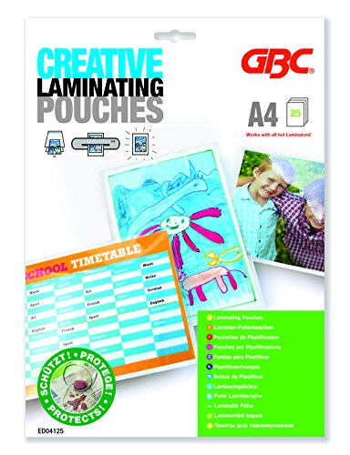 GBC Laminierfolien A4 125 mic, Robuste Laminiertaschen im 25er Pack, Glänzend, Transparent, Ideal für Büro & Schule, ED04125 von GBC