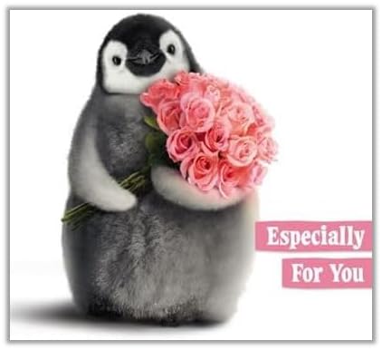 GBCC Geburtstagskarte für Frauen – Allgemeine Karte für Frauen – Especially For You – Baby-Pinguin mit Strauß Rosen – umweltfreundlich von GBCC