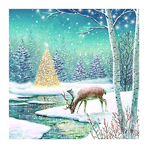 GBCC Ling Design Weihnachtskarten, Motiv: Hirsch-Szene, Winterwald mit Weihnachtsbaum und Hirsch, mehrfarbig, 124 x 124 mm, 20 Stück GBCC Ling Design Weihnachtskarten, Motiv: Hirsch-Szene, Winterwald mit Weihnachtsbaum und Hirsch, mehrfarbig, 124 x 124 mm, 20 Stück von GBCC