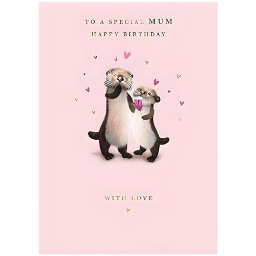 Paper House Geburtstagskarte für Mütter, Otter mit Herzen und Folien-Finish, umweltfreundlich und recycelbar von GBCC