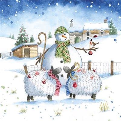 Paper House Weihnachtskarten, 12 Stück, Motiv Schneemann und sein Schaf, schönes Design mit Schneemann auf Bauernhof, 12 Karten mit 1 Design von GBCC