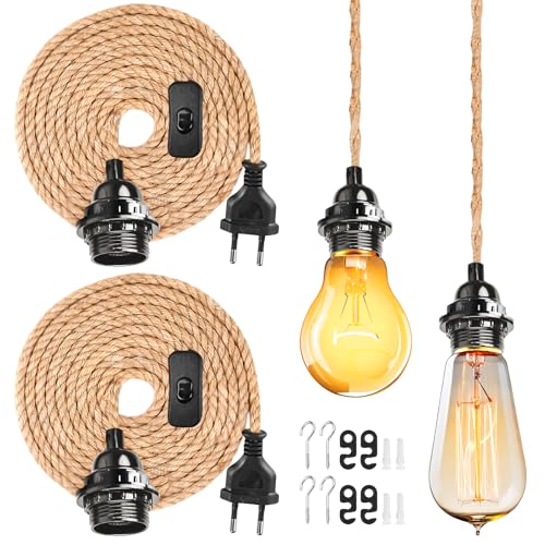 2 Stück E27 Lampenfassung mit Kabel, 4,5M Gedrehten E27 Fassung mit Kabel Vintage Pendelleuchte Lampenfassung mit Schalter Lampenkabel Hanfseil für Dining Hall Farmhouse Home Loft - Ohne Glühbirne 2 Stück E27 Lampenfassung mit Kabel, 4,5M Gedrehten E27 Fassung mit Kabel Vintage Pendelleuchte Lampenfassung mit Schalter Lampenkabel Hanfseil für Dining Hall Farmhouse Home Loft - Ohne Glühbirne von GBKDQQ