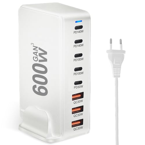 600W USB C Ladegerät 8-Port, Schnellladegerät Adapter mit GaN III und PD 3.1, mit 5 USB-C und 3 USB-A PD 3.1 Charger 140W Netzteil für MacBook, iPhone, Laptop, iPad, Samsung von GBKDQQ