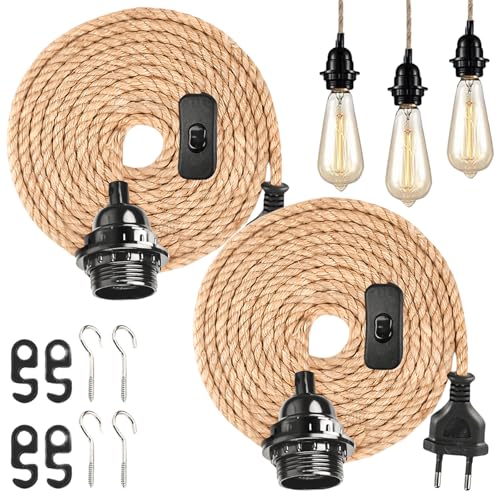 E27 Lampenfassung mit Kabel, 2 Stück 4,5M Gedrehten E27 Fassung mit Kabel Vintage Pendelleuchte Lampenfassung mit Schalter Lampenkabel Hanfseil für Dining Hall Farmhouse Schlafzimmer, Ohne Glühbirne E27 Lampenfassung mit Kabel, 2 Stück 4,5M Gedrehten E27 Fassung mit Kabel Vintage Pendelleuchte Lampenfassung mit Schalter Lampenkabel Hanfseil für Dining Hall Farmhouse Schlafzimmer, Ohne Glühbirne von GBKDQQ