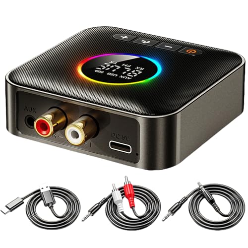 GBKDQQ 5.4 Bluetooth Adapter, 2-in-1 Bluetooth 5.4 Sender Empfänger 5.4 Audio Adapter Bluetooth Adapter Stereoanlage Bluetooth Audio Adapter mit 3.5 mm RCA Kabel für Autoradio Home Stereoanlage von GBKDQQ