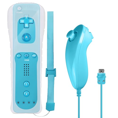 GBKDQQ Wii-Fernbedienung Gamecontroller, Wii Controller Remote mit Nunchuck, Nunchuk Controller für Wii Vernbedinung Remote Plus Ersatz Kontroller Jostick Game Handle für Wii/Wii U Konsole(Blau) von GBKDQQ