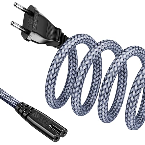 Stromkabel 2 Polig, Netzkabel 3m Stromkabel, Strom Kabel (CEE 7/16 auf C7), Typ C Eurostecker mit VDE, Nylon-Geflecht Kleingerätekabel für TV, PS3/PS4/PS5/ Xbox Serie X/S, Blu-ray von GBKDQQ