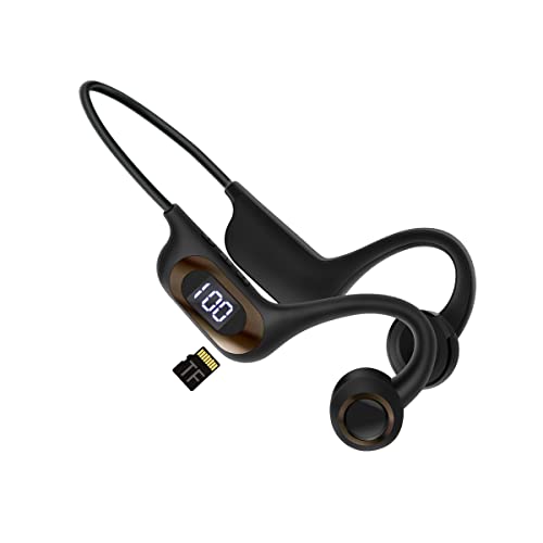 Bone Conduction Bluetooth Kopfhörer, Open Ear Wireless Kopfhörer mit Mikrofon, Sport Headset Power Display TF Kartensteckplatz Schweißfeste Kopfhörer (Schwarz) von GBOKYN