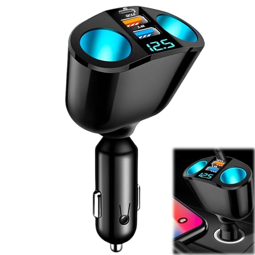 USB C Auto Ladegerät Zigarettenanzünder Verteiler Adapter 12V/24V KFZ Schnellladegerät,2 Fach Autoladegerät Steckdose 120W DC Splitter mit LED Voltmeter,Typ-C + USB Anschlüssen für Handy Tablet i Pad von GBULTR