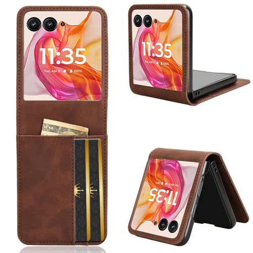 Einfarbige, kratzfeste, modische Handyhülle, kompatibel mit Motorola Razr 50 Ultra Razr50, Business-Hülle, Anti-Fall-Kartenschlitz, Handyhülle (Braun, Moto Razr 50 Ultra) von GBWQPLJV