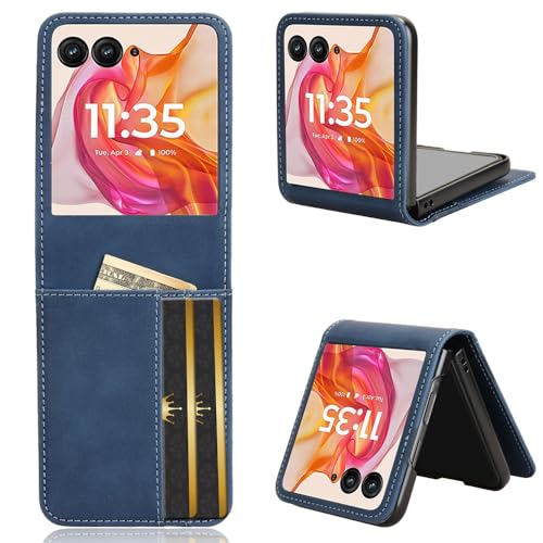 Einfarbige, kratzfeste, modische Handyhülle, kompatibel mit Motorola Razr 50 Ultra Razr50, Business-Schutzhülle, mit Kartenschlitz, Blau von GBWQPLJV