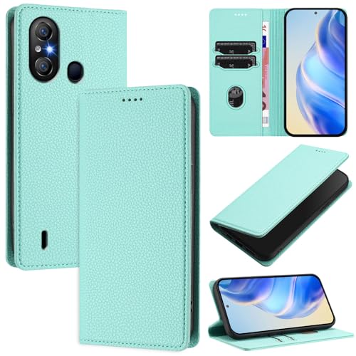 GBWQPLJV Business-Luxus-Multifunktions-Schutzhülle, kompatibel mit Itel A49, A58 Play Lite, ItelA49Play, Handyhülle, Klappetui, Kartenschlitz, Ständer, Handyschale (itel A58 Lite, Mintgrün) von GBWQPLJV